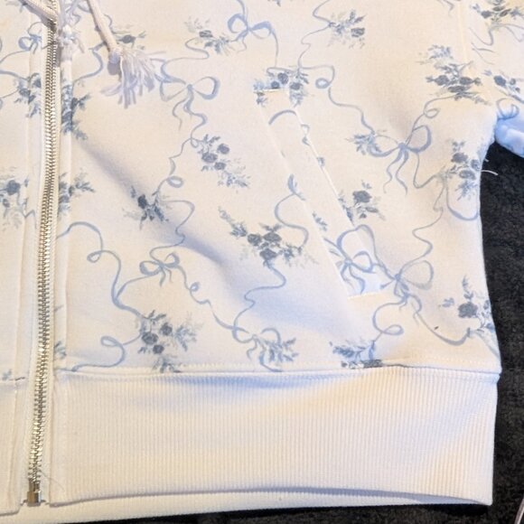 no comment Juniors White Cropped Bows and Bouquets Zip Up Hoodie Jacket L - Picture 3 of 10